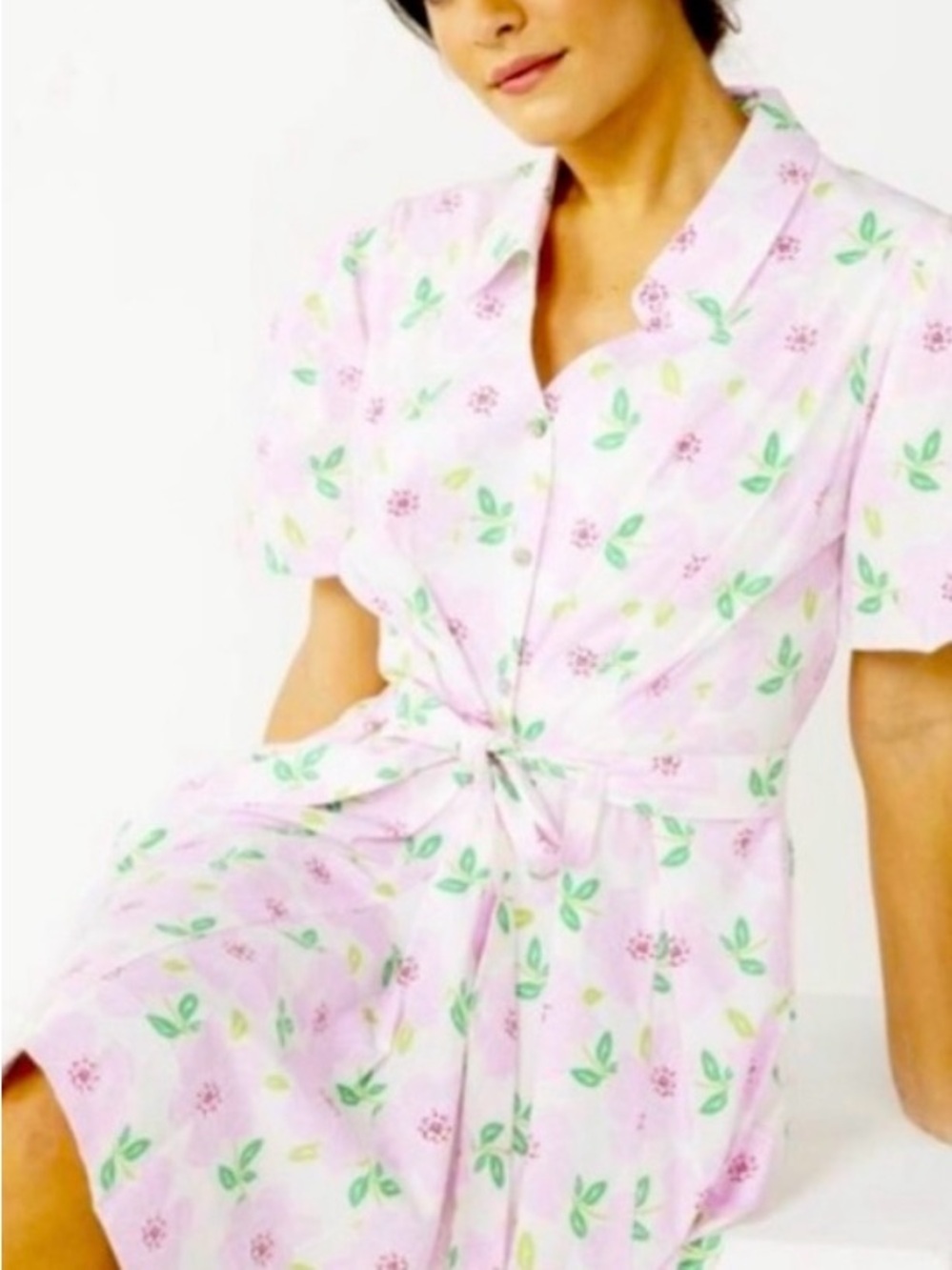 Draper James Pink Floral Button-Front Shirt Dress